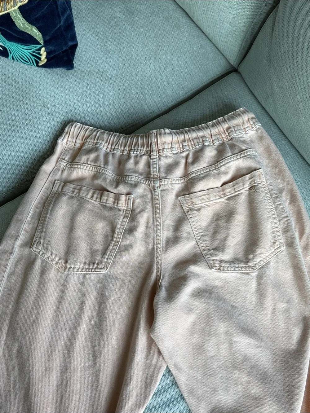 Pilcro Adi Pull On Wide Leg Mid Rise Drawstring Pants in Peach Medium